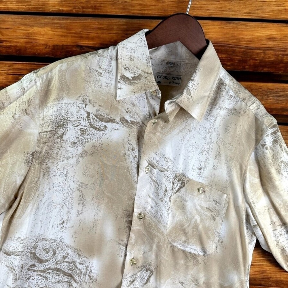 Georg Roth Shirt Men M 39/40 Abstract‎ Art Silky Beige Pocket Resort Germany Lux